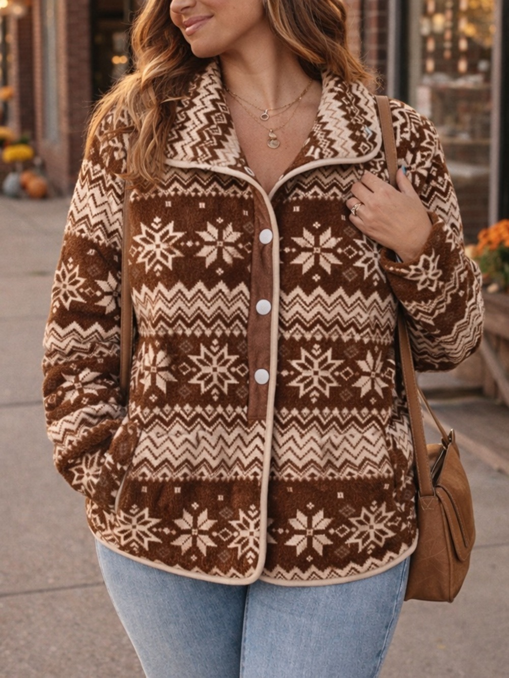 Dokotoo Fleece Jacket Sherpa Button Down Jackets Printed Warm Coats With Pockets